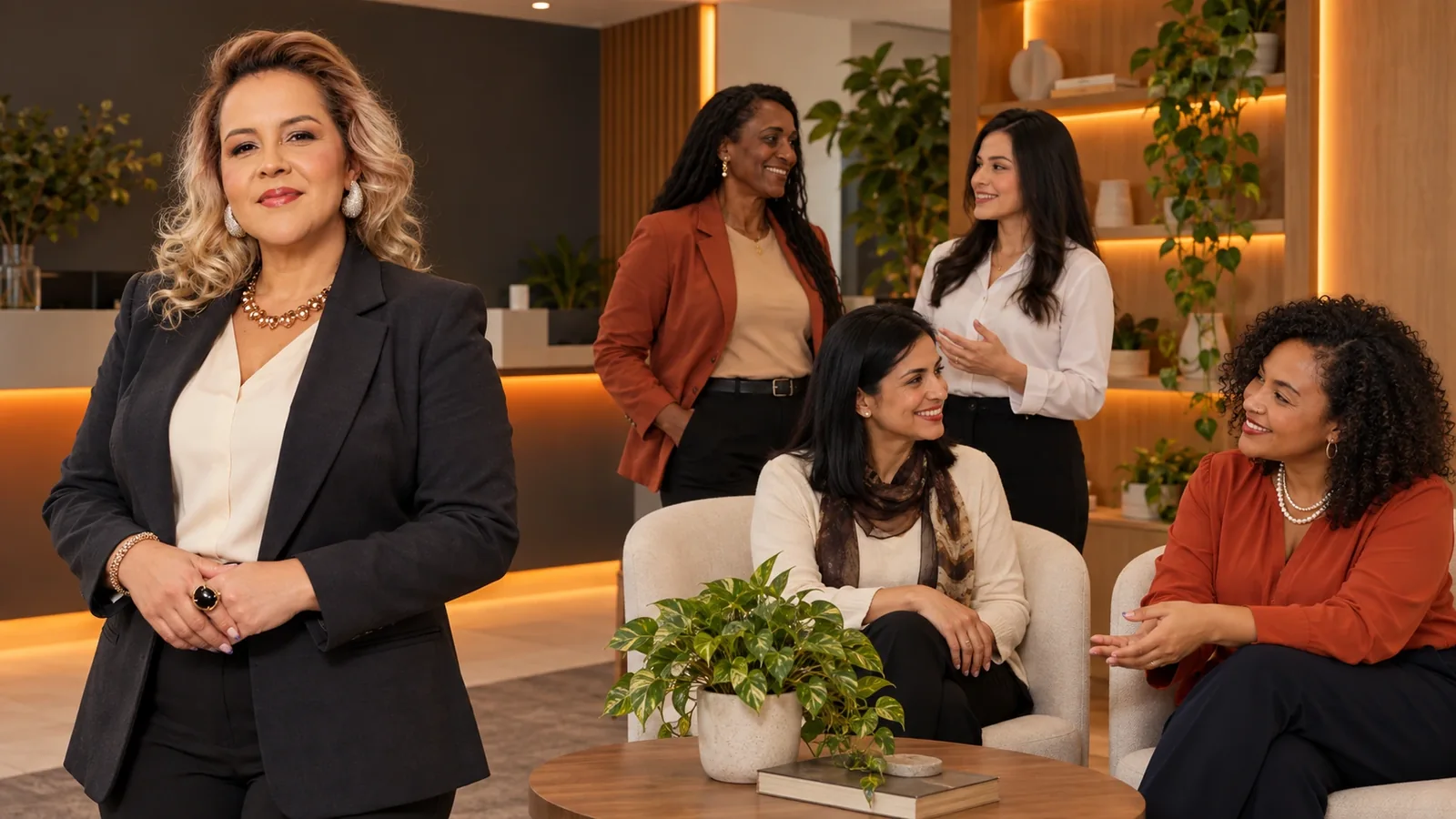Vanessa Luerte em destaque, com a equipe da Clínica Corpo Fala ao fundo, em composição ilustrativa